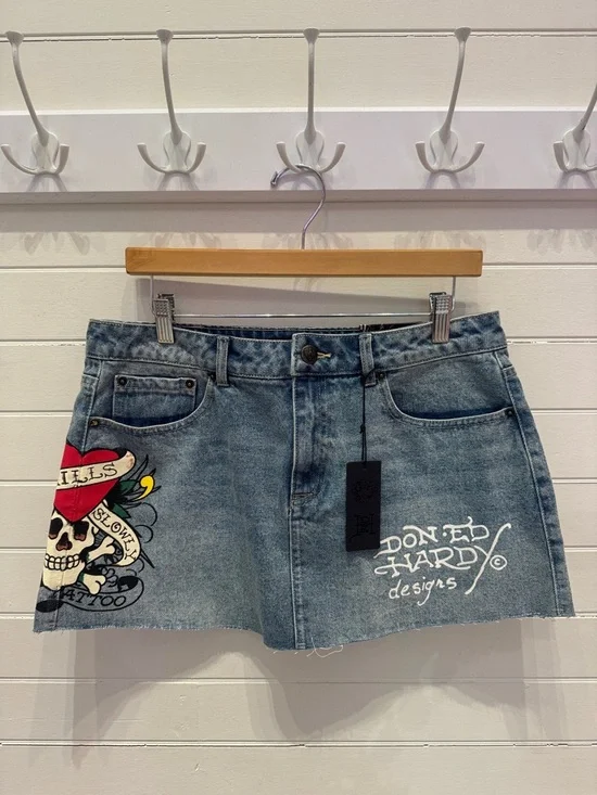 Ed Hardy LKS Skull Denim Mini Skirt - Picture 5 of 5